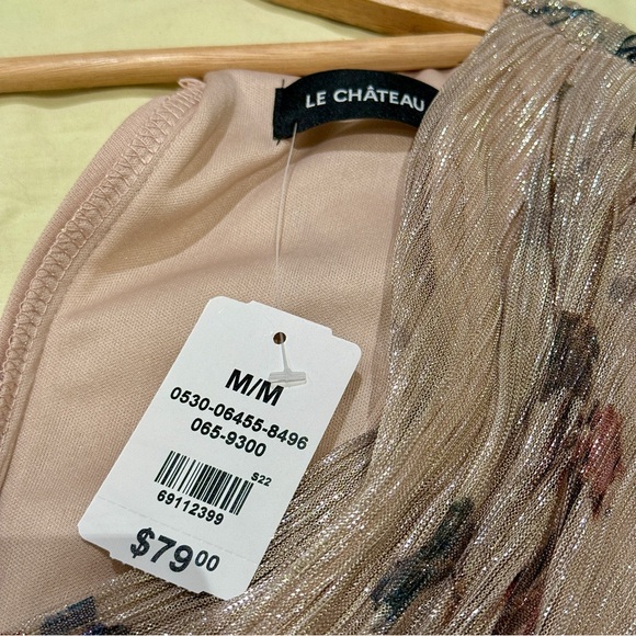 NWT Le Château Metallic Printed Puff Sleeve Fit & Flare Mini Dress, Size M, Pink - Picture 15 of 17